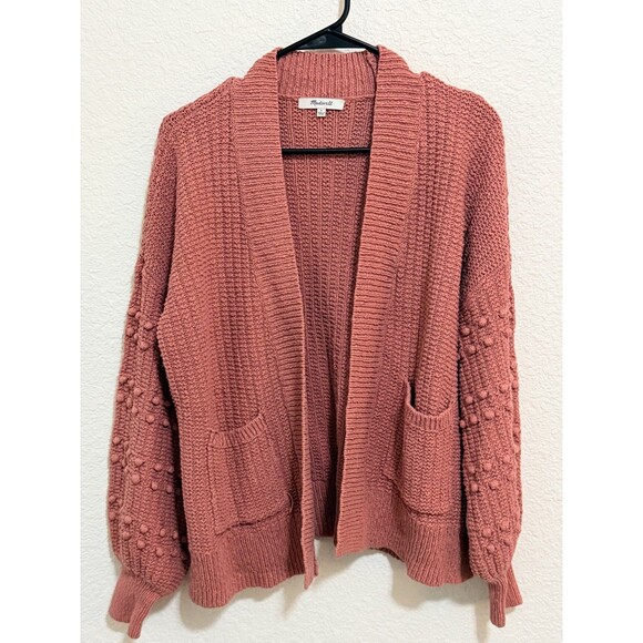 Madewell Sweaters - Madewell Bobble Knit Cardigan Dusty Rose Open Front Pom Pom Sleeve Size Small